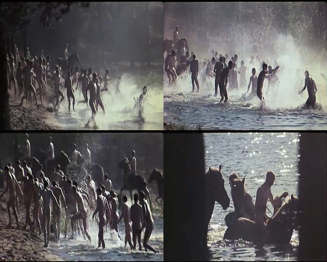 naked soldiers swimming in the river