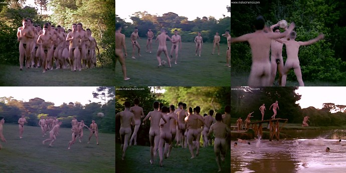 naked guys running, playing football and swimming